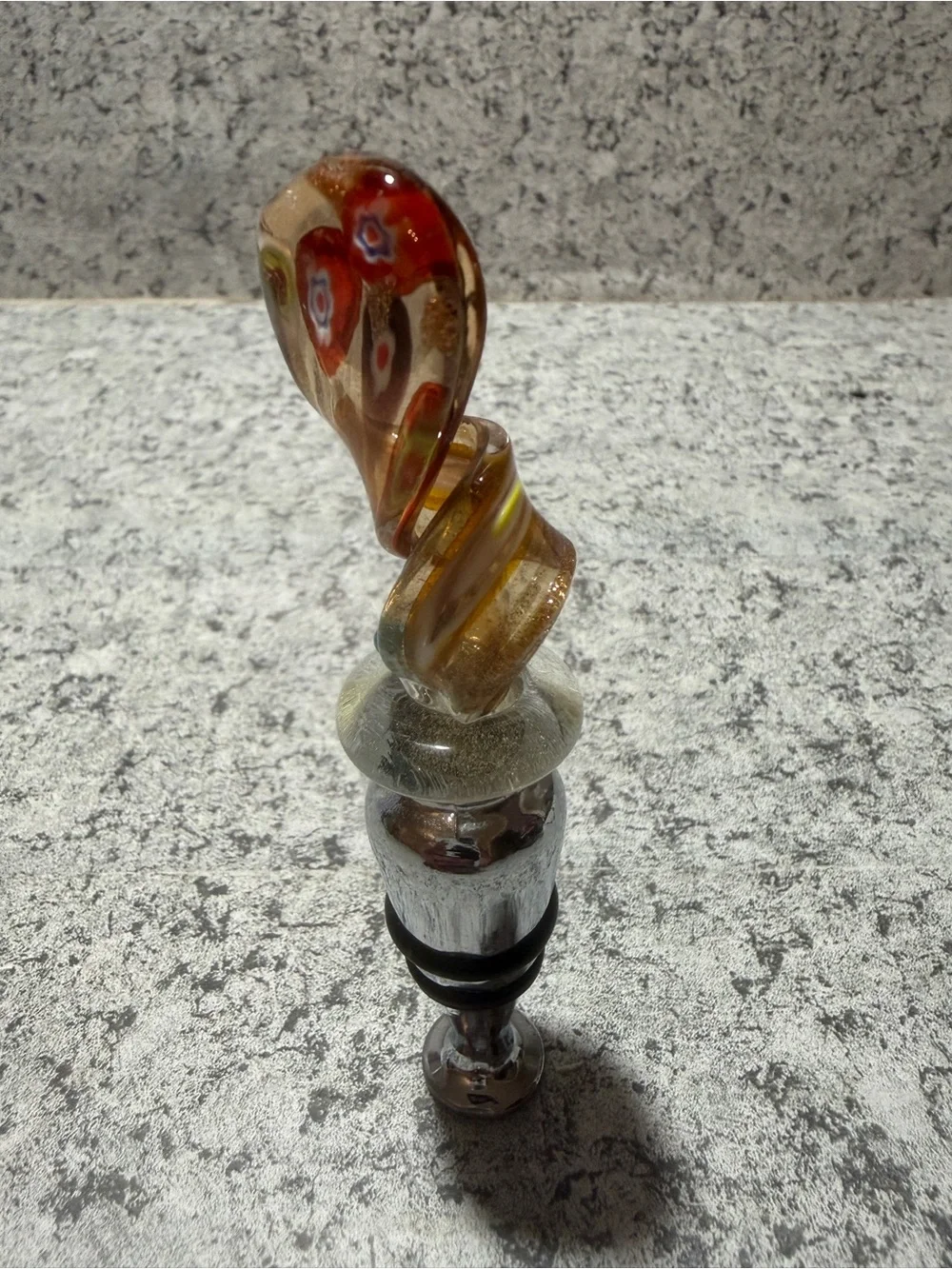 Vintage Murano Style Glass Wine Bottle Stopper/ Gift Box | Millefiori Art Glass